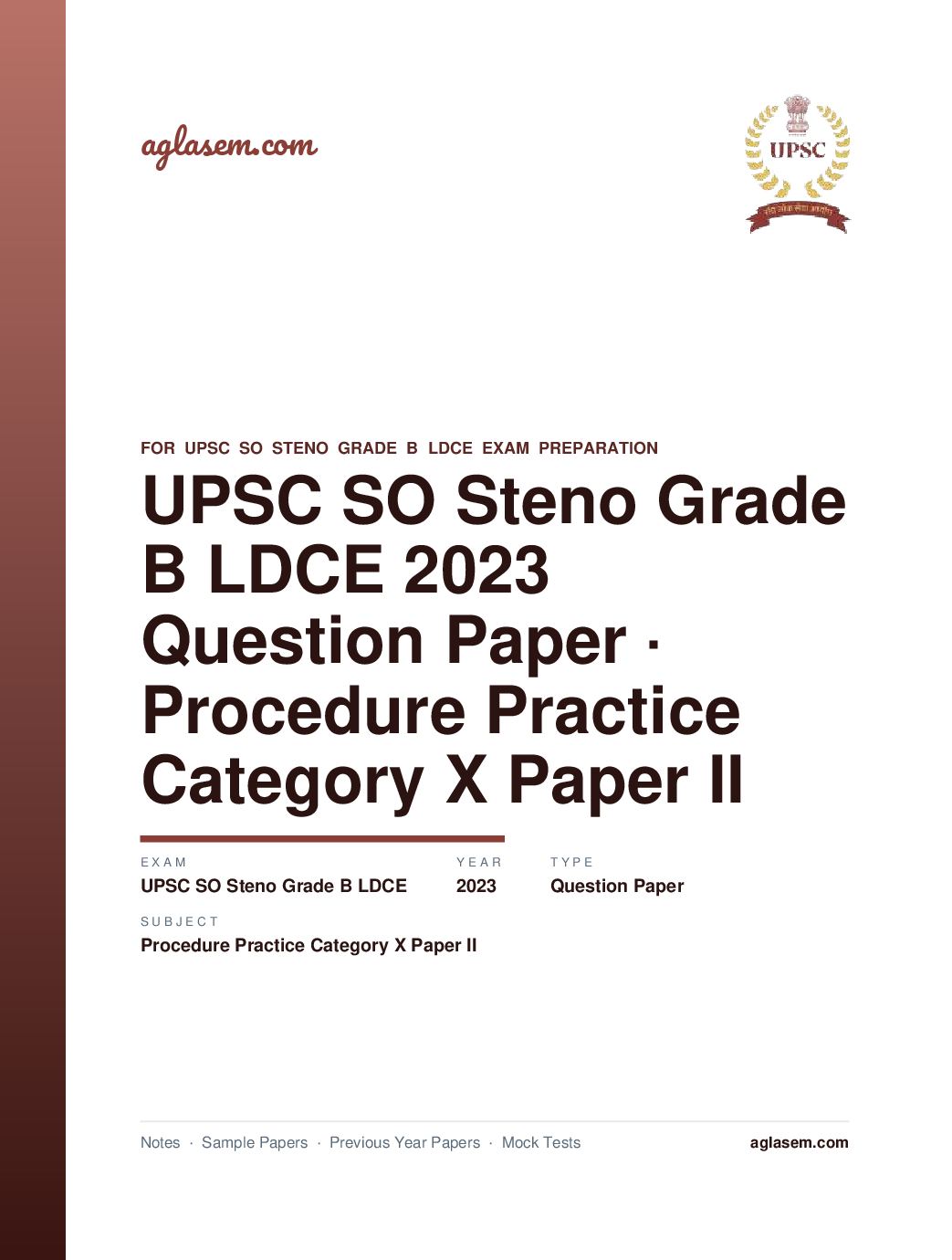 UPSC SO Steno Grade B LDCE 2023 Question Paper for Procedure and Practice Category X Paper II - Page 1 of 73