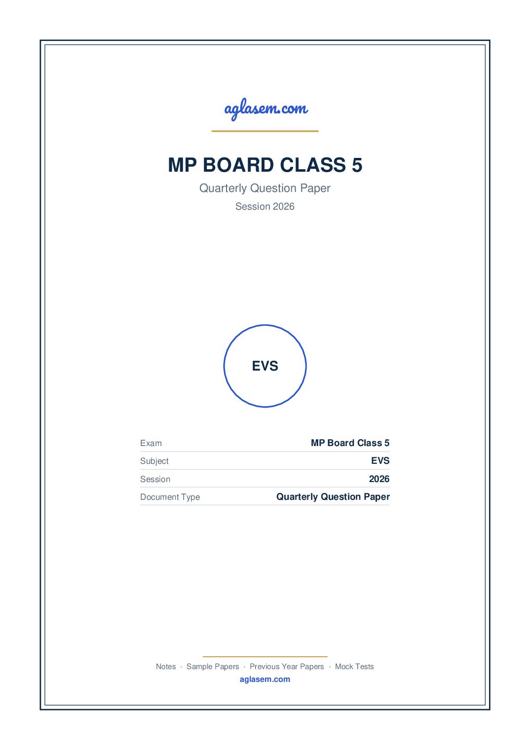 MP Board Class 5 Quarterly Question Paper 2026 EVS - Page 1 of 3