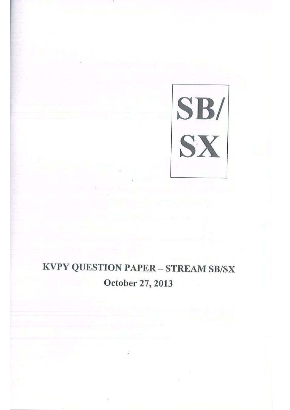 KVPY 2013 Question Paper with Answer Key for SB/SX Stream - Page 1