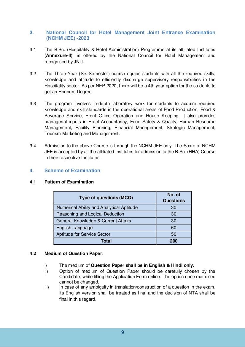 NCHMCT JEE 2024 Syllabus (PDF) AglaSem Admission