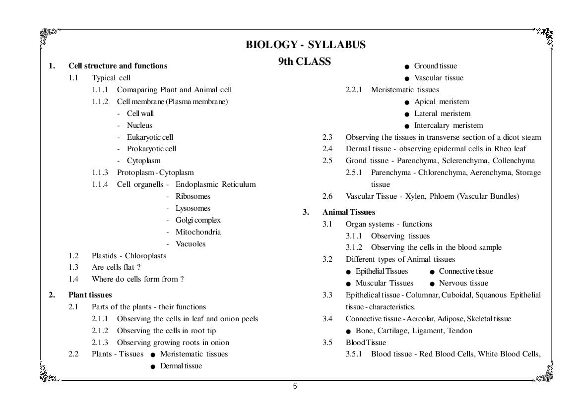 Telangana Class 9 Syllabus Biology - Page 1