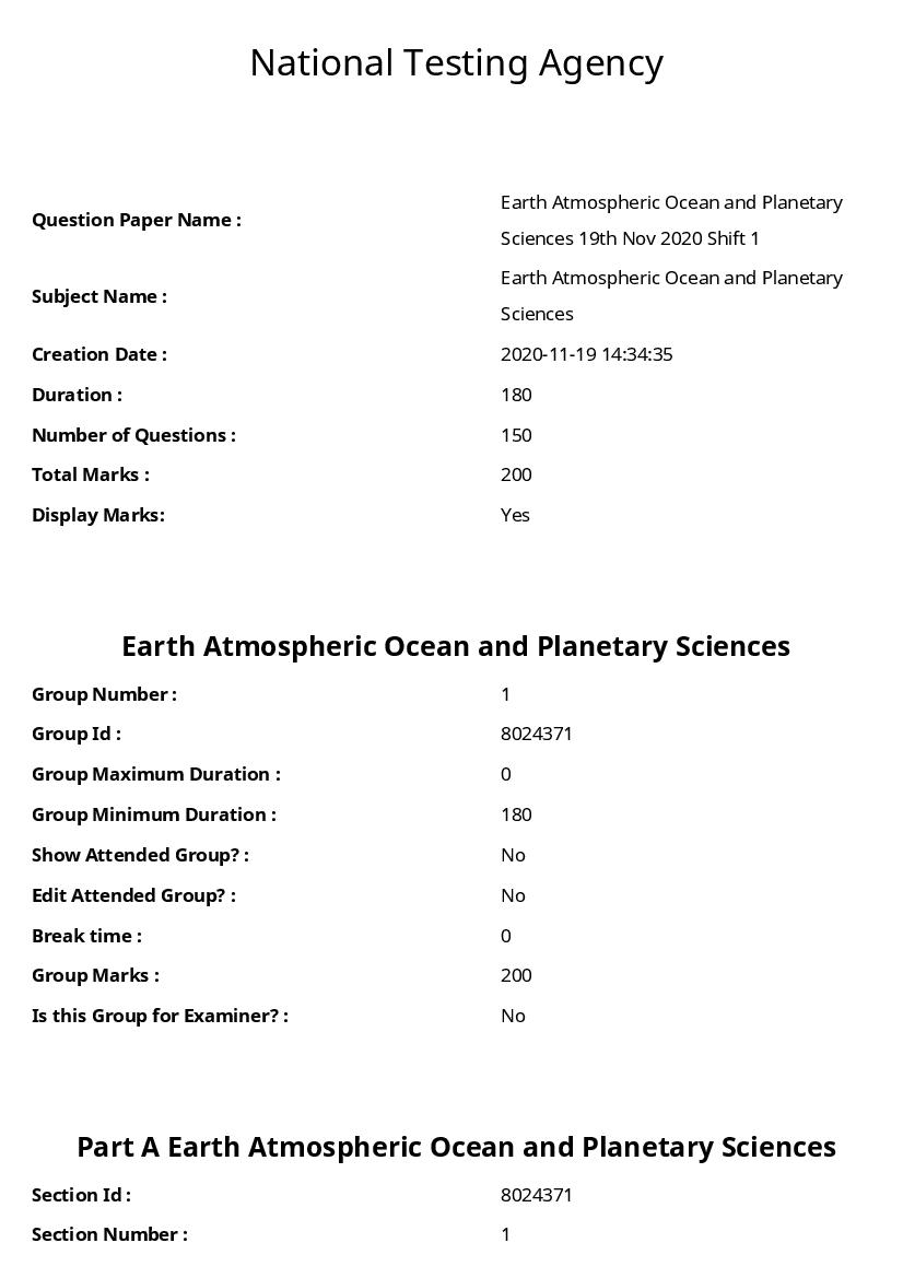 CSIR NET 2020 (Jun) Question Paper Earth Sciences - Page 1