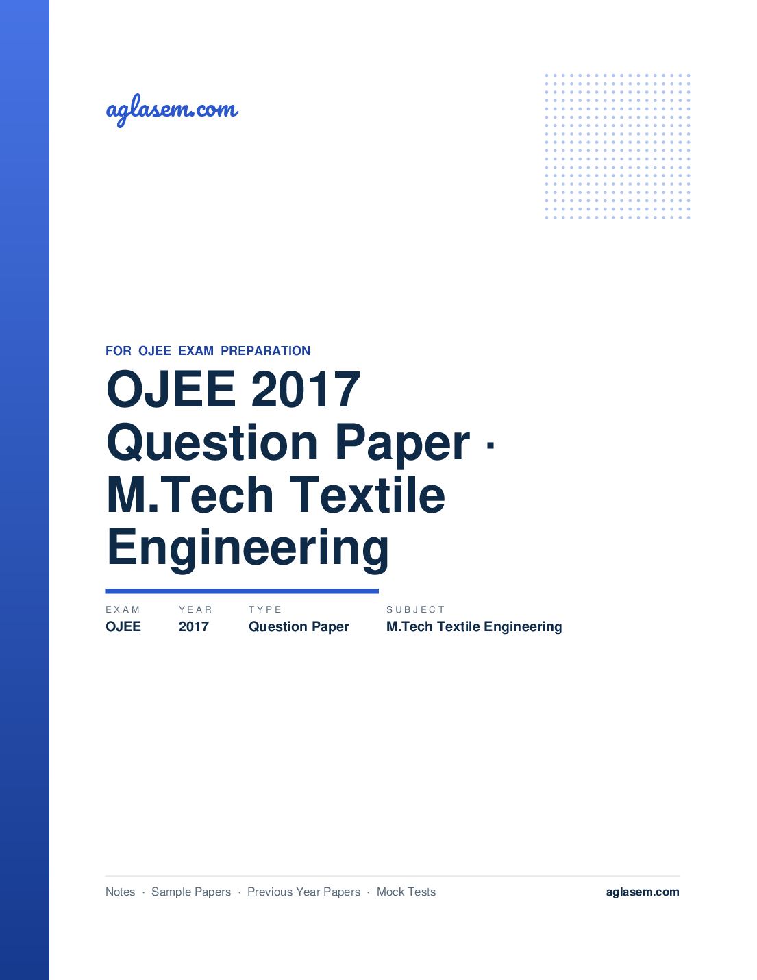 OJEE 2017 Question Paper M.Tech Textile Engineering - Page 1 of 8
