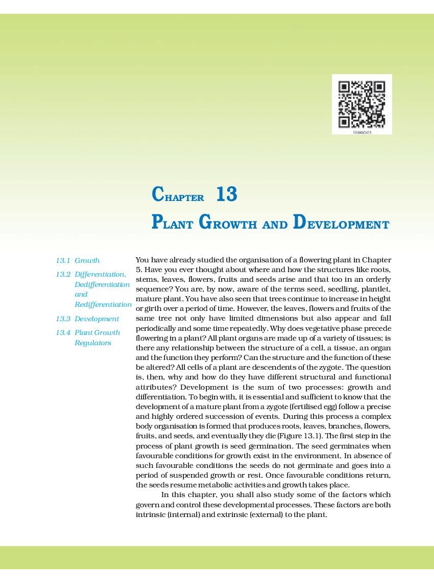 NCERT Book Class 11 Biology Chapter 13 Plant Growth and Development - Page 1