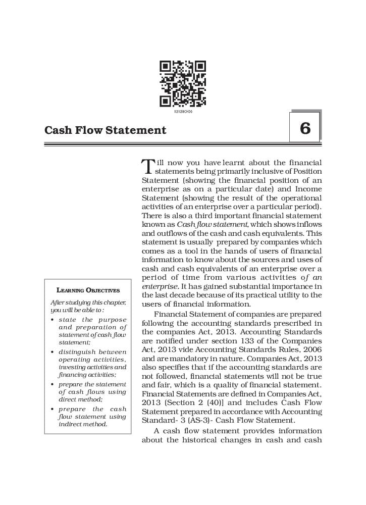 NCERT Book Class 12 Accountancy (Part 2) Chapter 6 Cash Flow Statement - Page 1