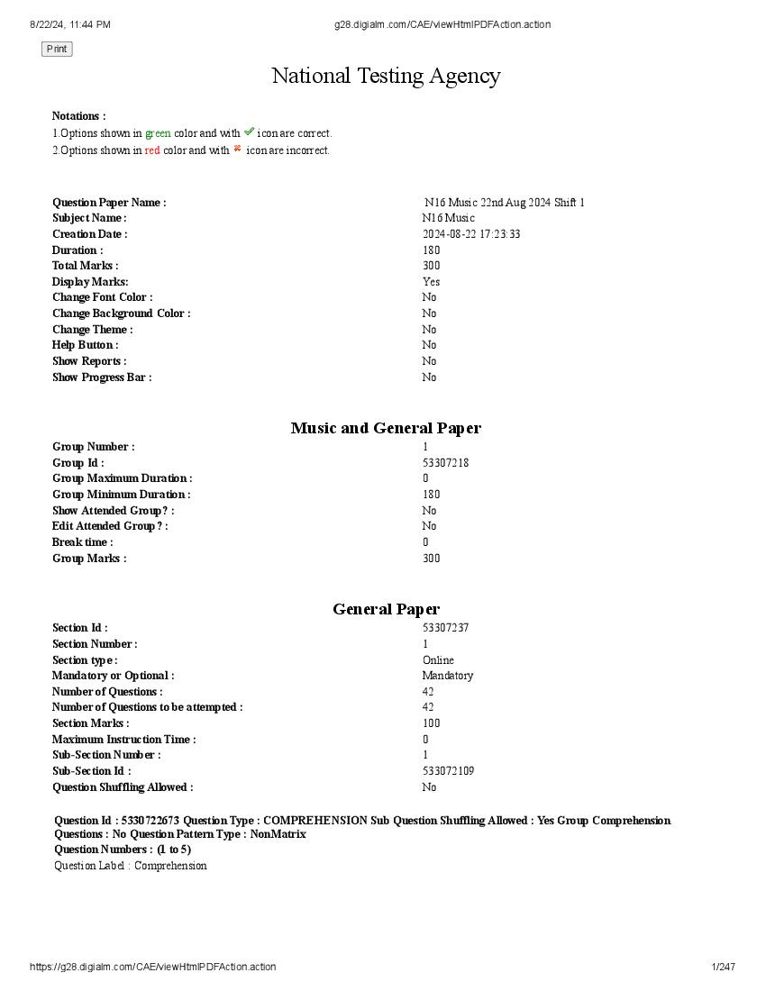 UGC NET 2024 Question Paper Music - Page 1