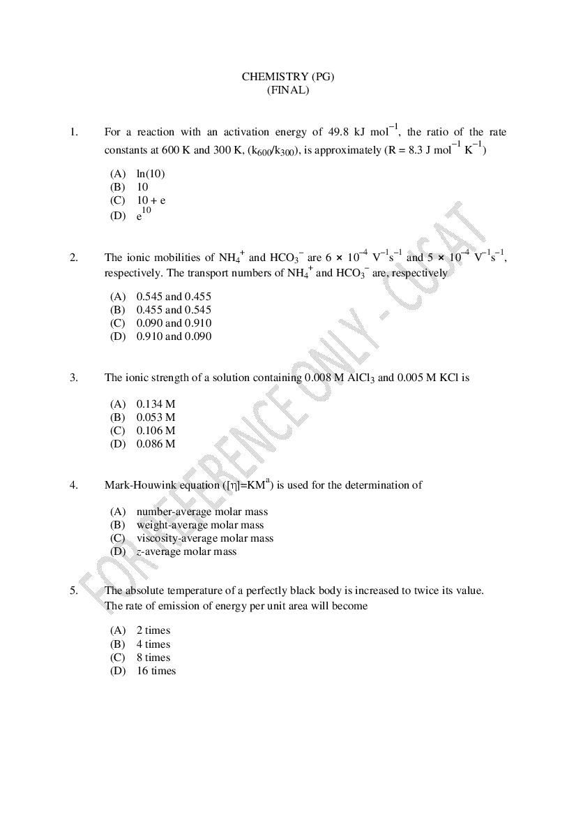 CUSAT CAT 2023 Question Paper Chemistry PG - Page 1