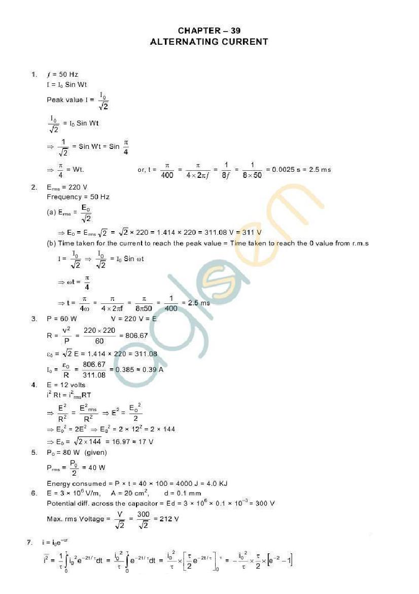 HC Verma Solutions Chapter 39 Alternating Current - Page 1 of 5