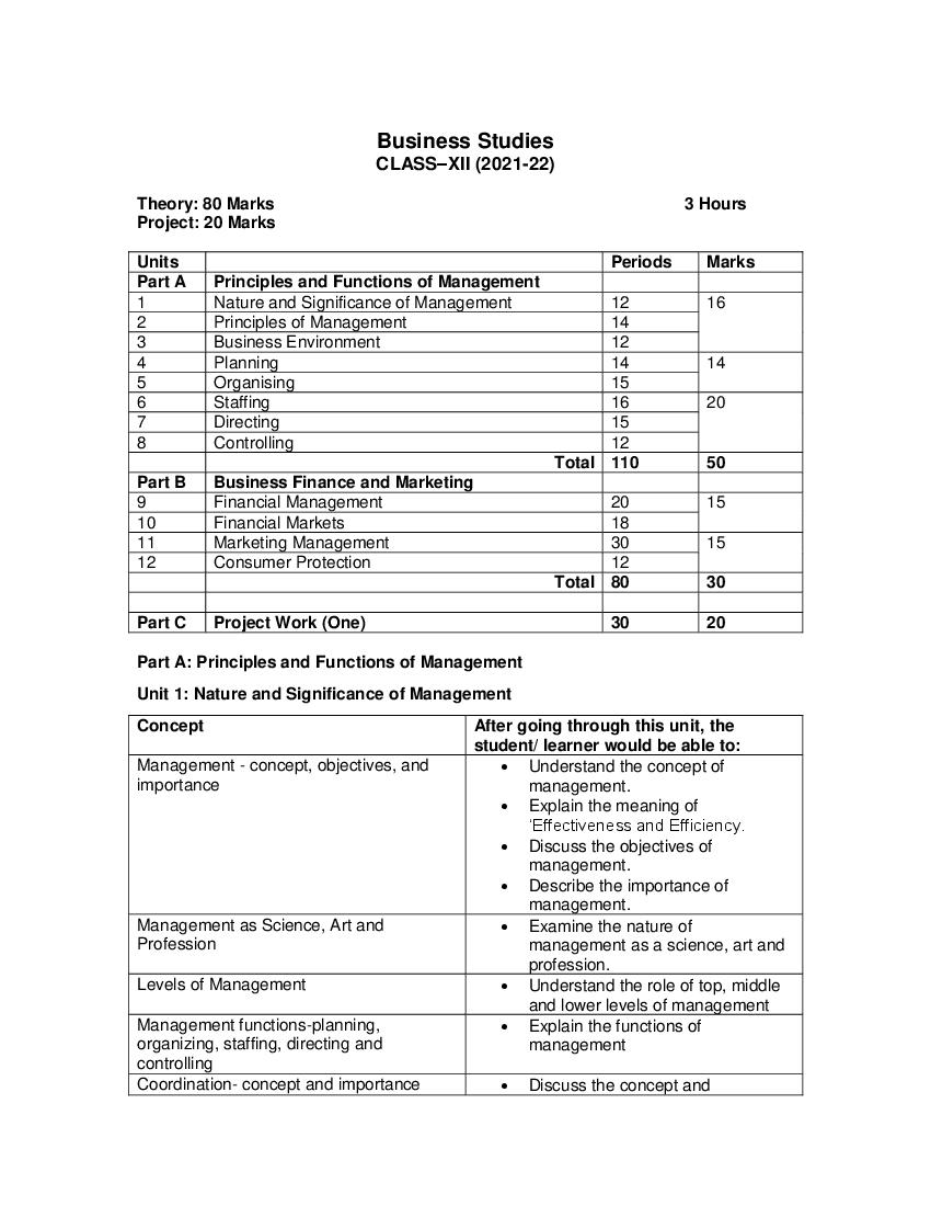 CBSE Class 12  Business Studies 2021-22 - Page 1