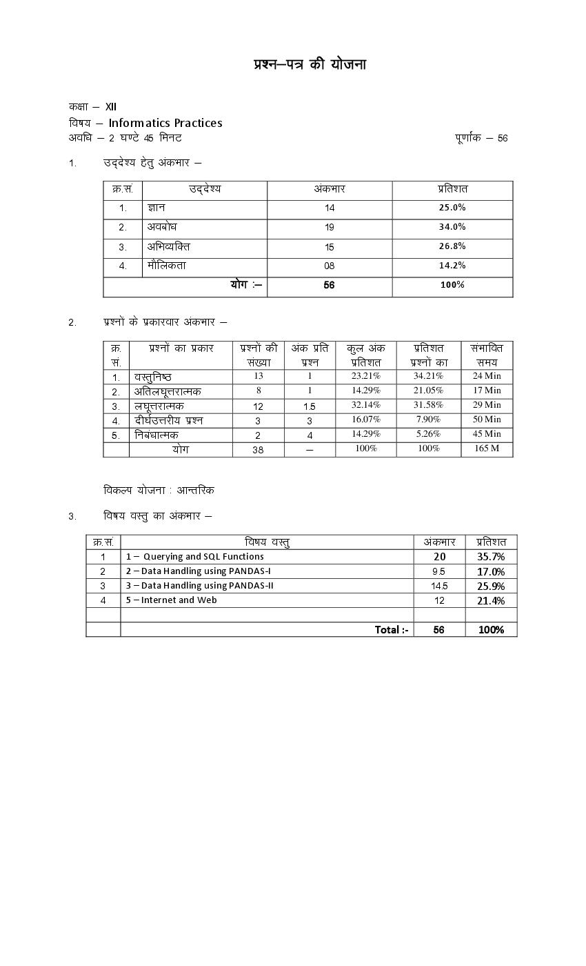 Rajasthan Board 12th Model Paper 2022 Informatics Practices - Page 1