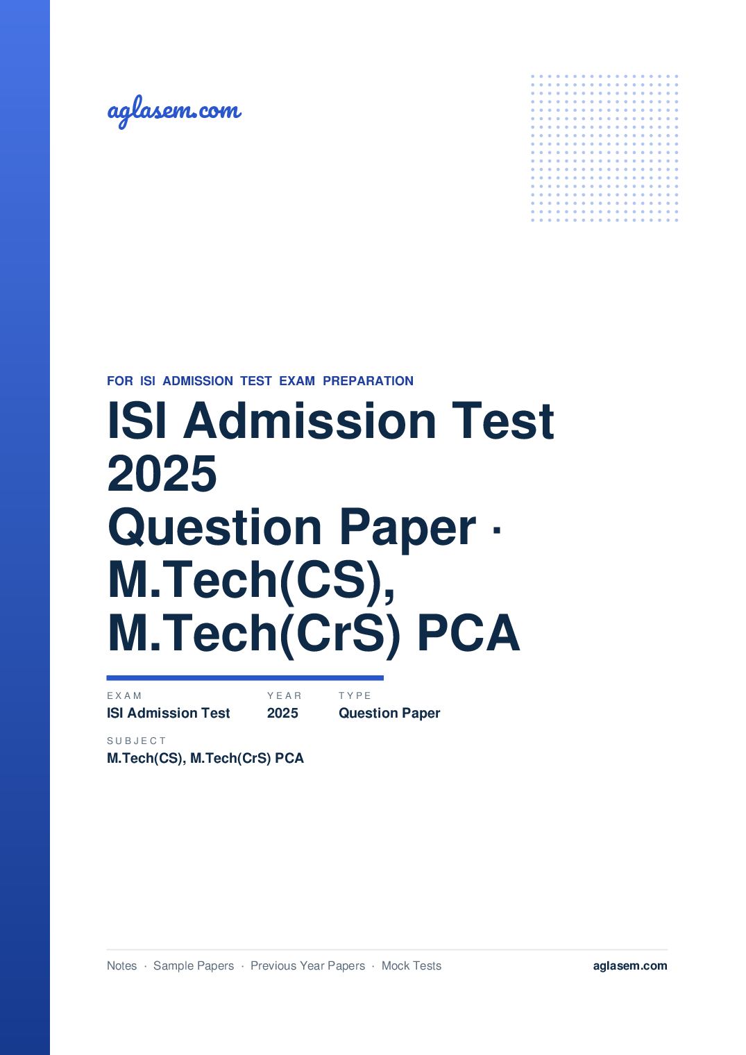 ISI Admission Test 2025 Question Paper M.Tech(CS), M.Tech(CrS) PCA - Page 1 of 11