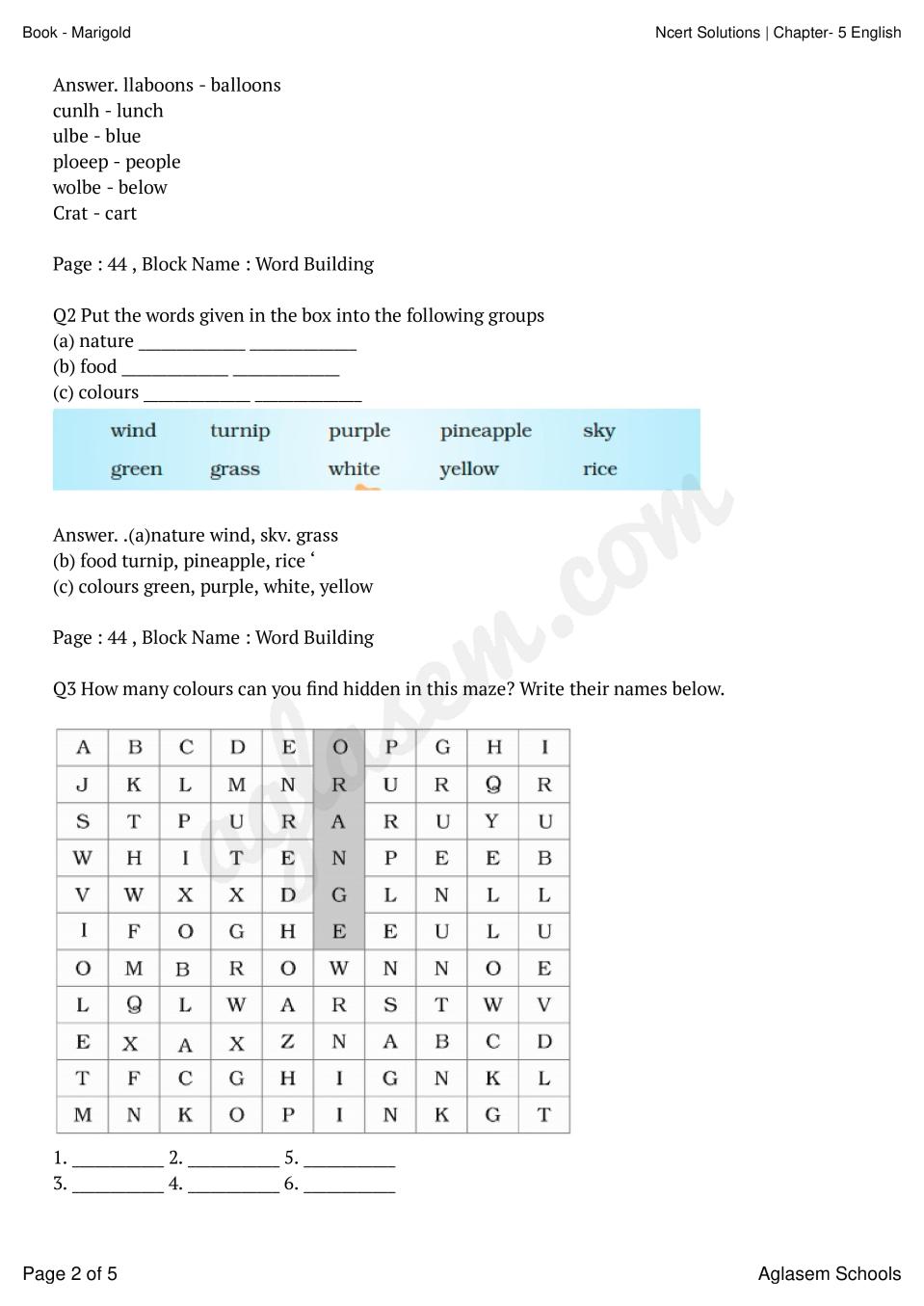 class 3 english lesson 5 water question answer