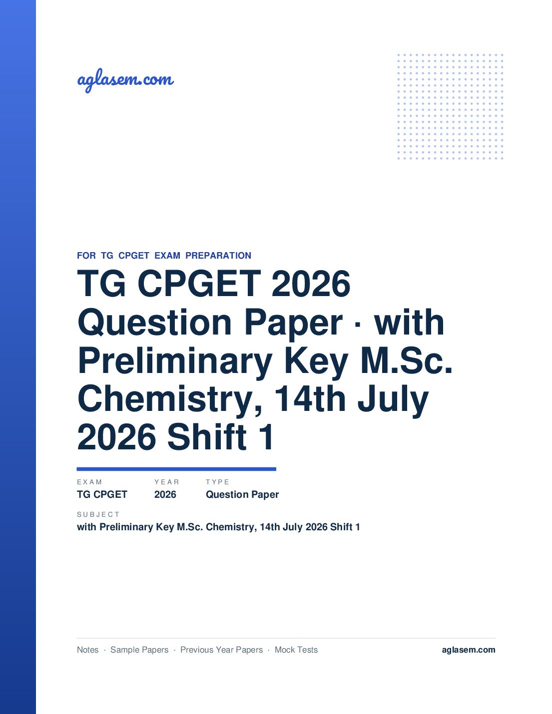 TG CPGET 2026 Question Paper with Preliminary Key M.Sc. Chemistry, 14th July 2026 Shift 1 - Page 1 of 44