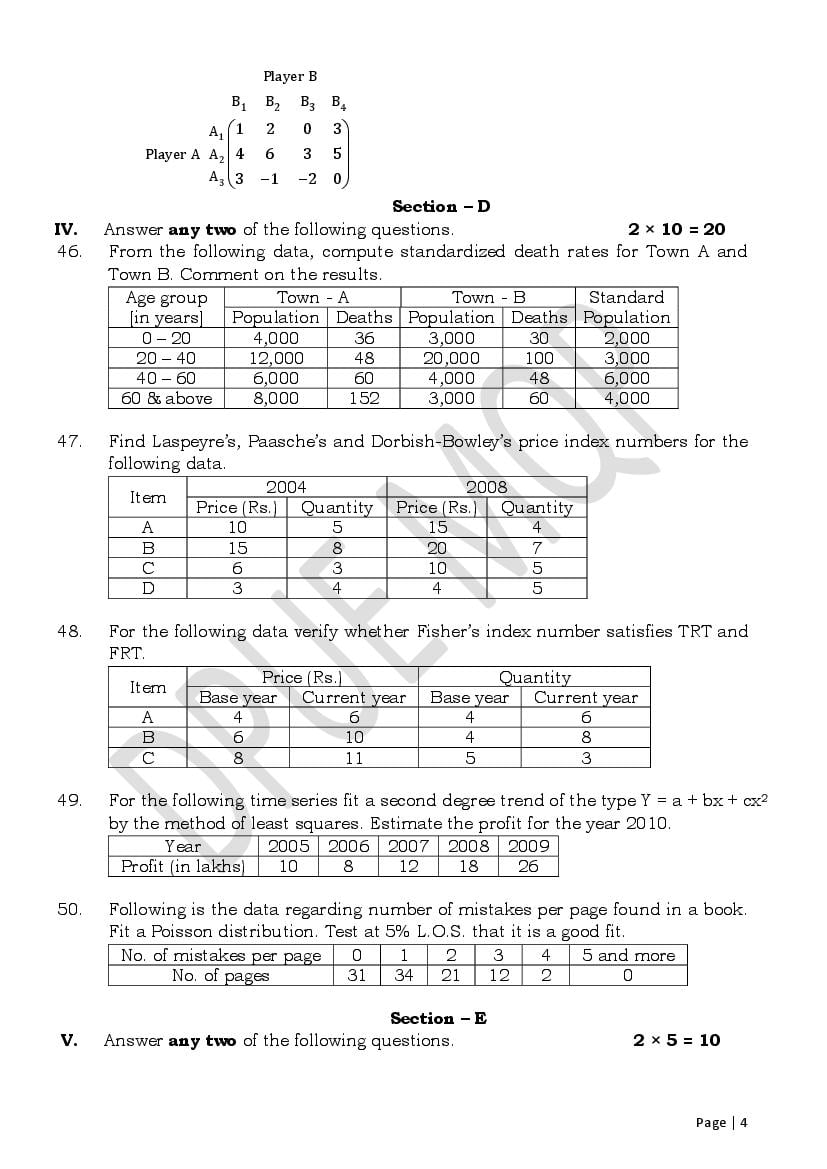 Karnataka 2nd PUC Model Question Paper For Statistics 2022