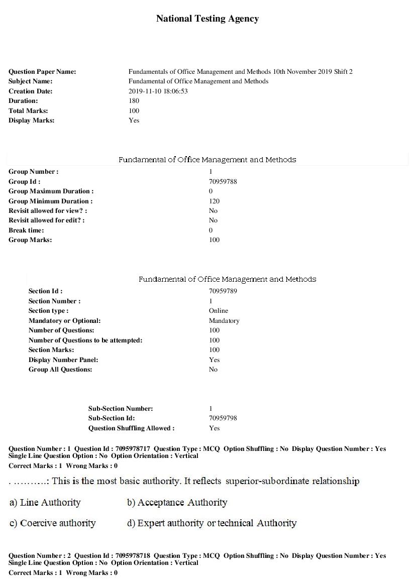 SWAYAM 2019 Question Paper Fundamental of Office Management and Methods - Page 1 of 16