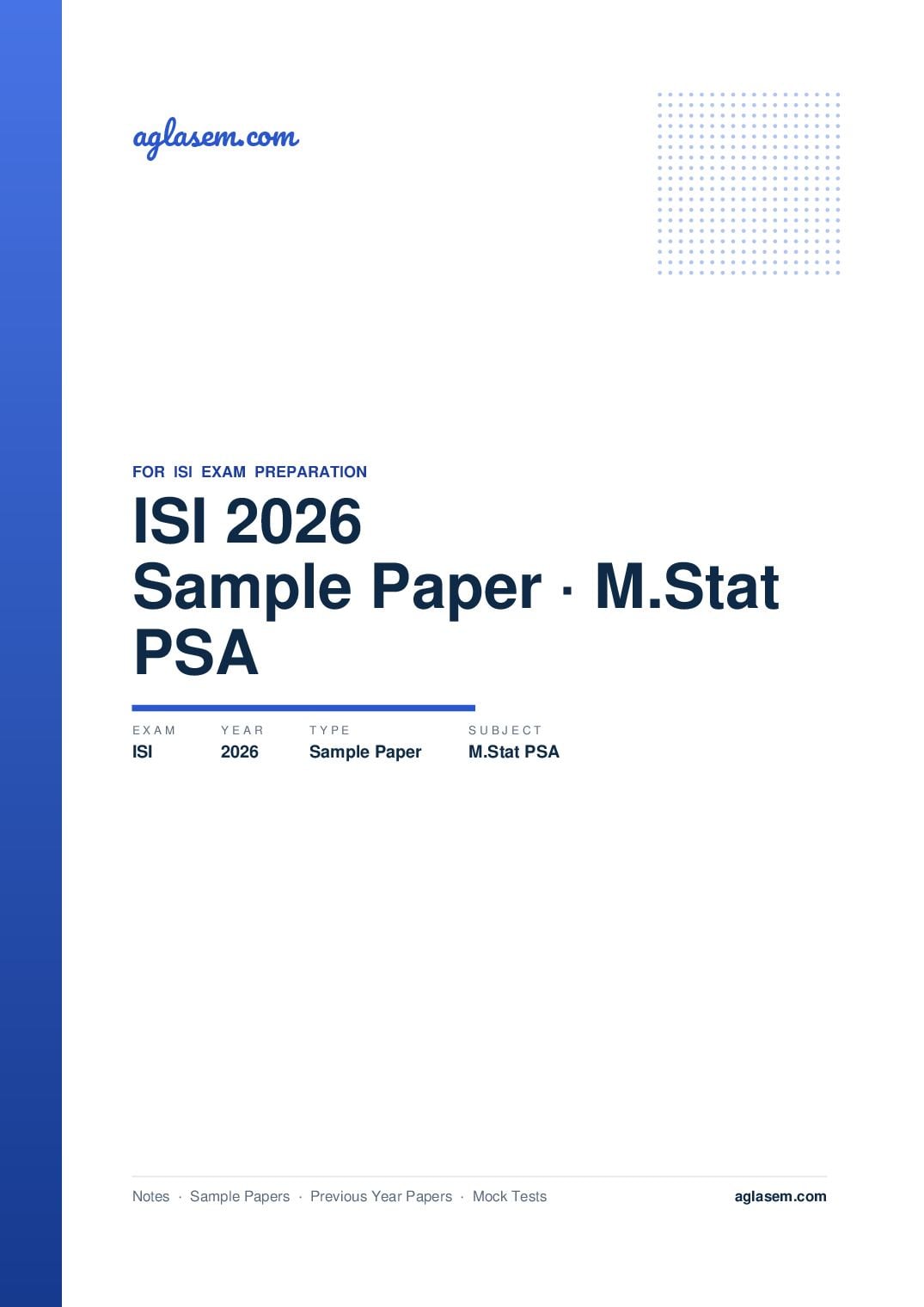 ISI Admission Test 2026 Sample Paper M.Stat PSA - Page 1 of 13