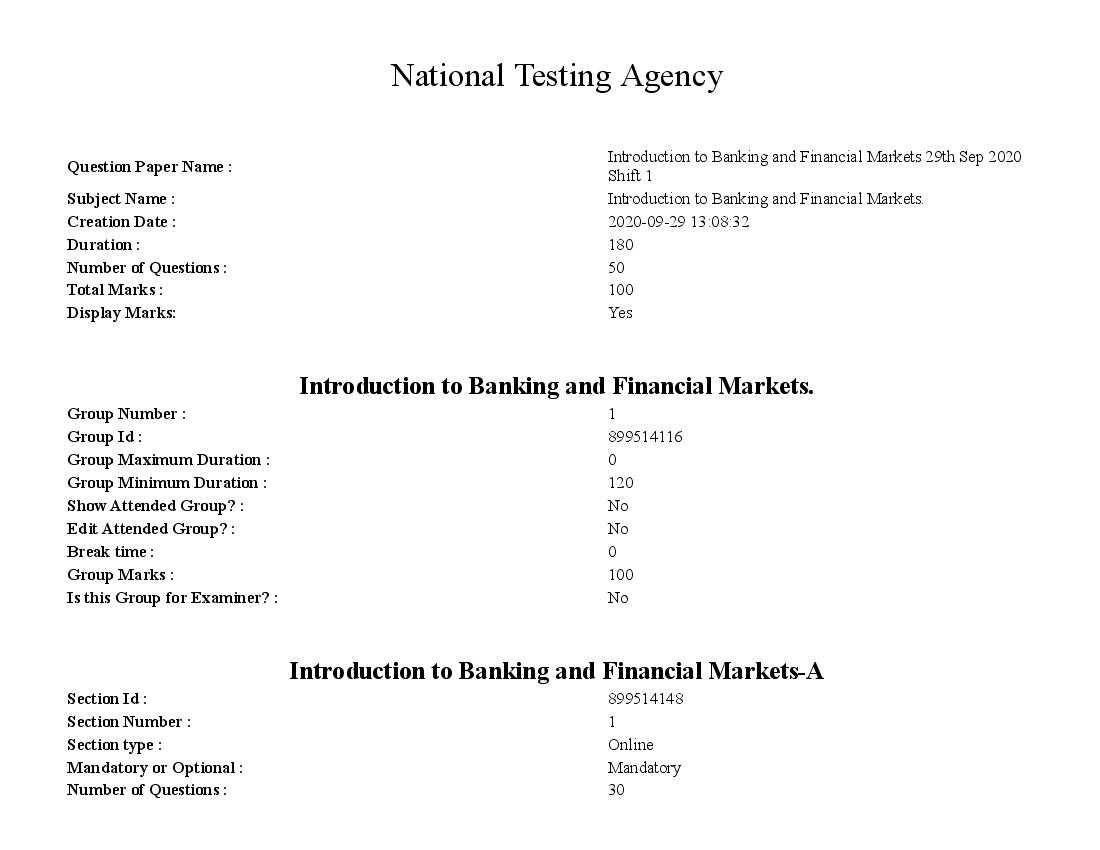 SWAYAM 2020 Question Paper Introduction to Banking and Financial Markets. - Page 1