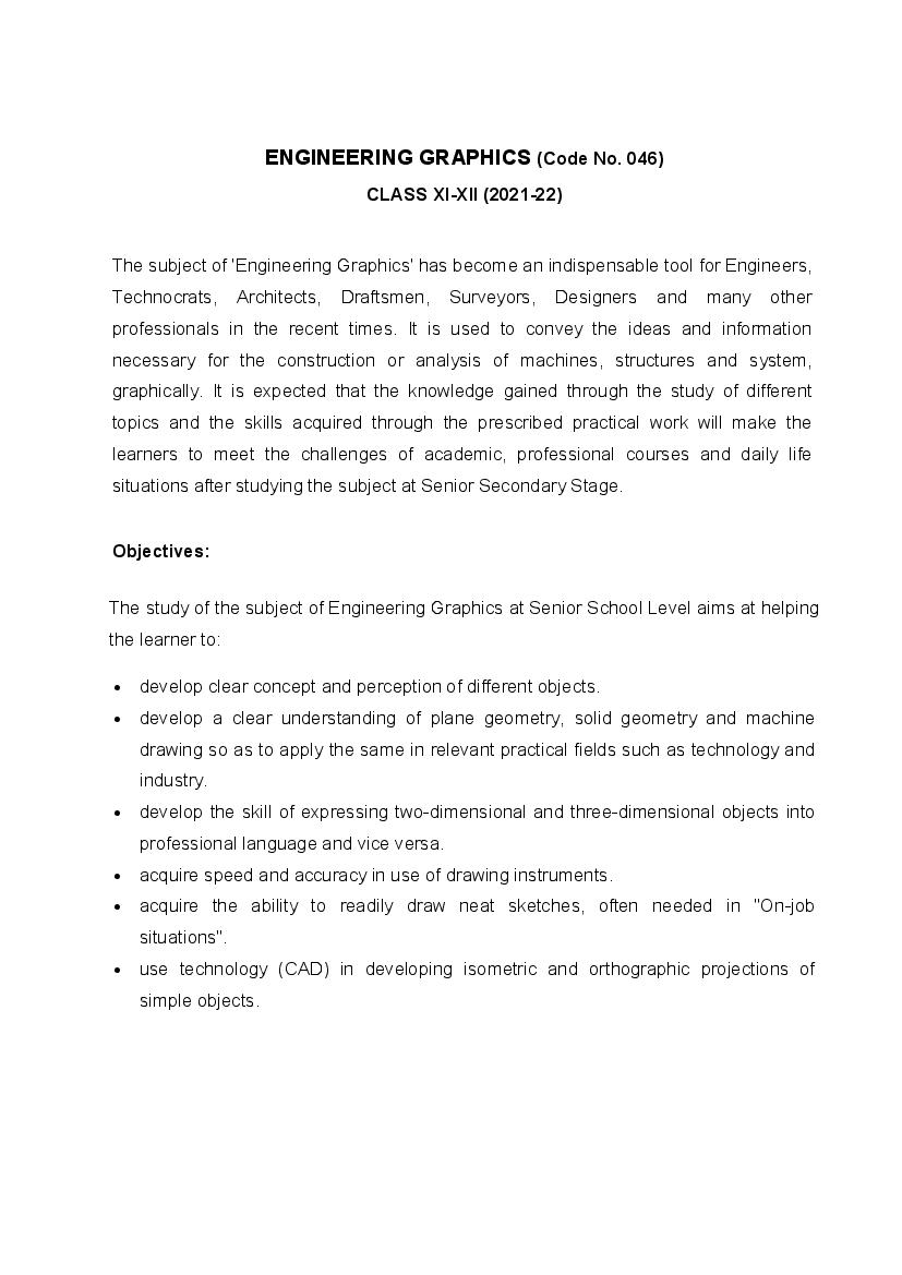 CBSE Class 11 Engineering Graphics Syllabus 2021-22 - Page 1