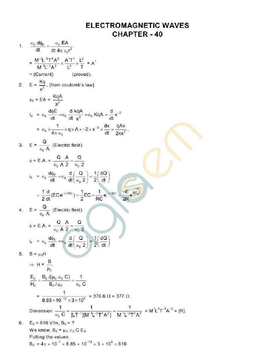 HC Verma Solutions Chapter 40 Electromagnetic Waves