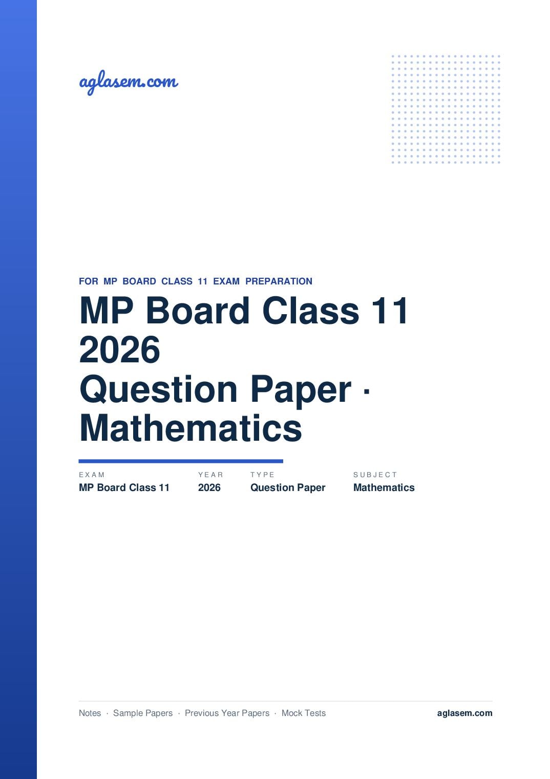 MP Board Class 11 Question Paper 2026 Mathematics - Page 1 of 9