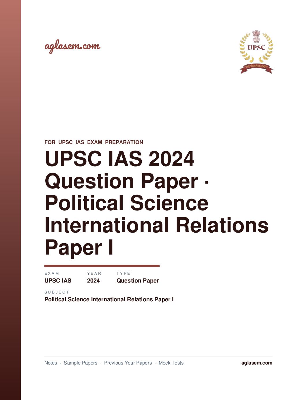 UPSC IAS 2024 Question Paper for Political Science and International Relations Paper I - Page 1 of 5