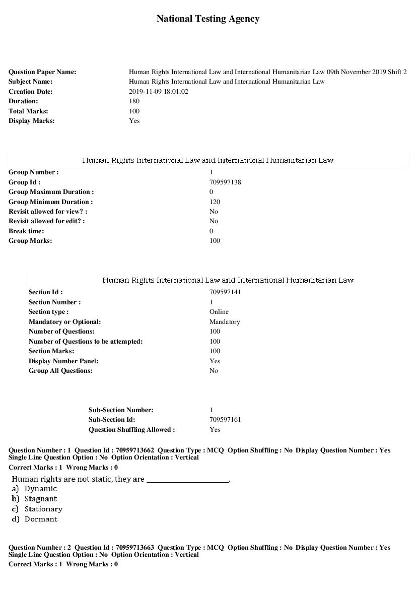 SWAYAM 2019 Question Paper Human Rights International Law and International Humanitarian Law Shift 2 - Page 1 of 21
