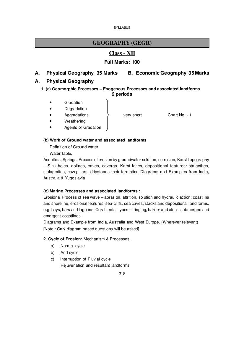 WBCHSE Class 12 Syllabus for Geography - Page 1