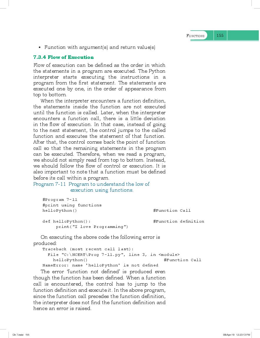 NCERT Book Class 11 Computer Science Chapter 7 Function