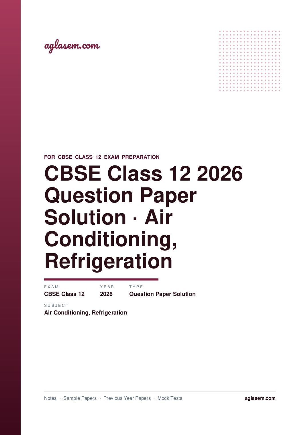 CBSE Class 12 Question Paper 2026 Solution Air Conditioning & Refrigeration - Page 1 of 9