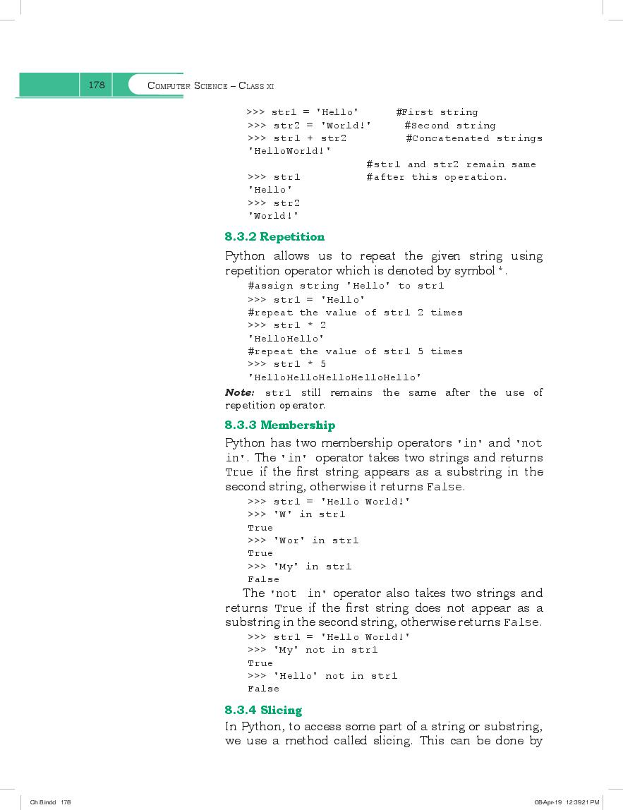 NCERT Book Class 11 Computer Science Chapter 8 Strings