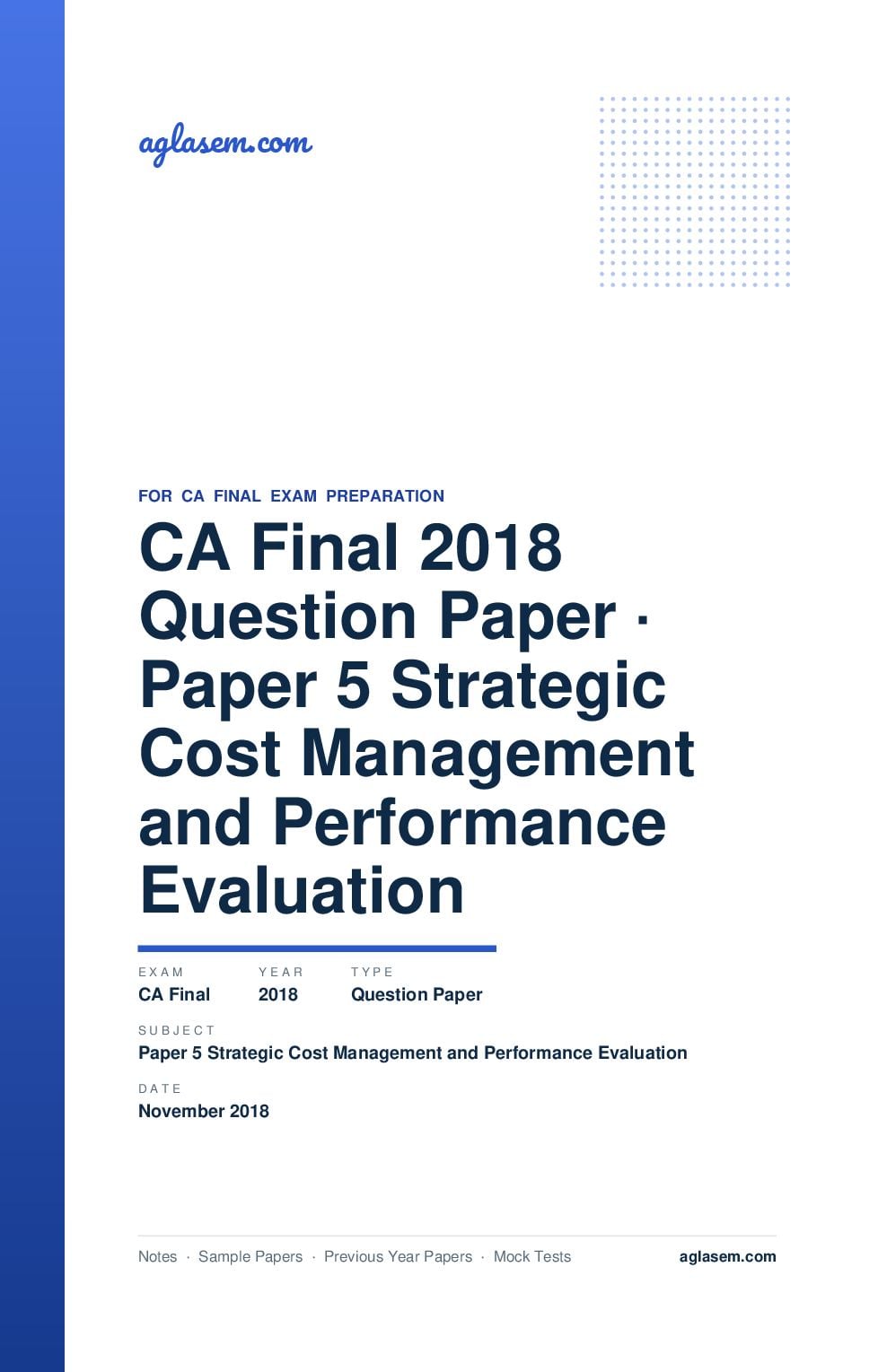 CA Final November 2018 Question Paper Paper 5 Strategic Cost Management and Performance Evaluation - Page 1 of 13