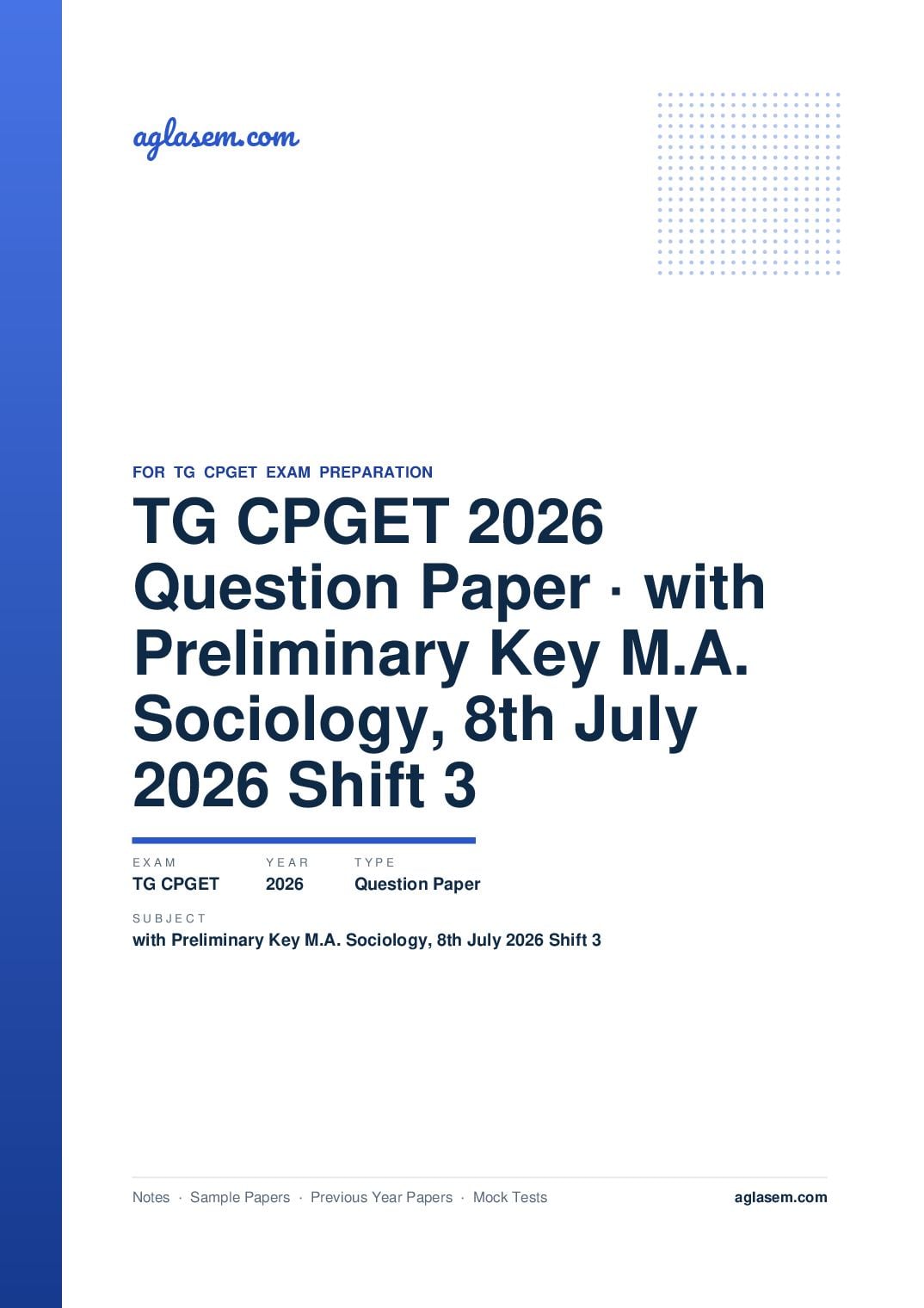 TG CPGET 2026 Question Paper with Preliminary Key M.A. Sociology, 8th July 2026 Shift 3 - Page 1 of 62