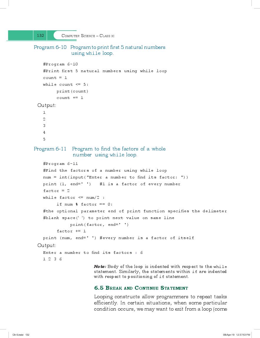 NCERT Book Class 11 Computer Science Chapter 6 Flow Of Control