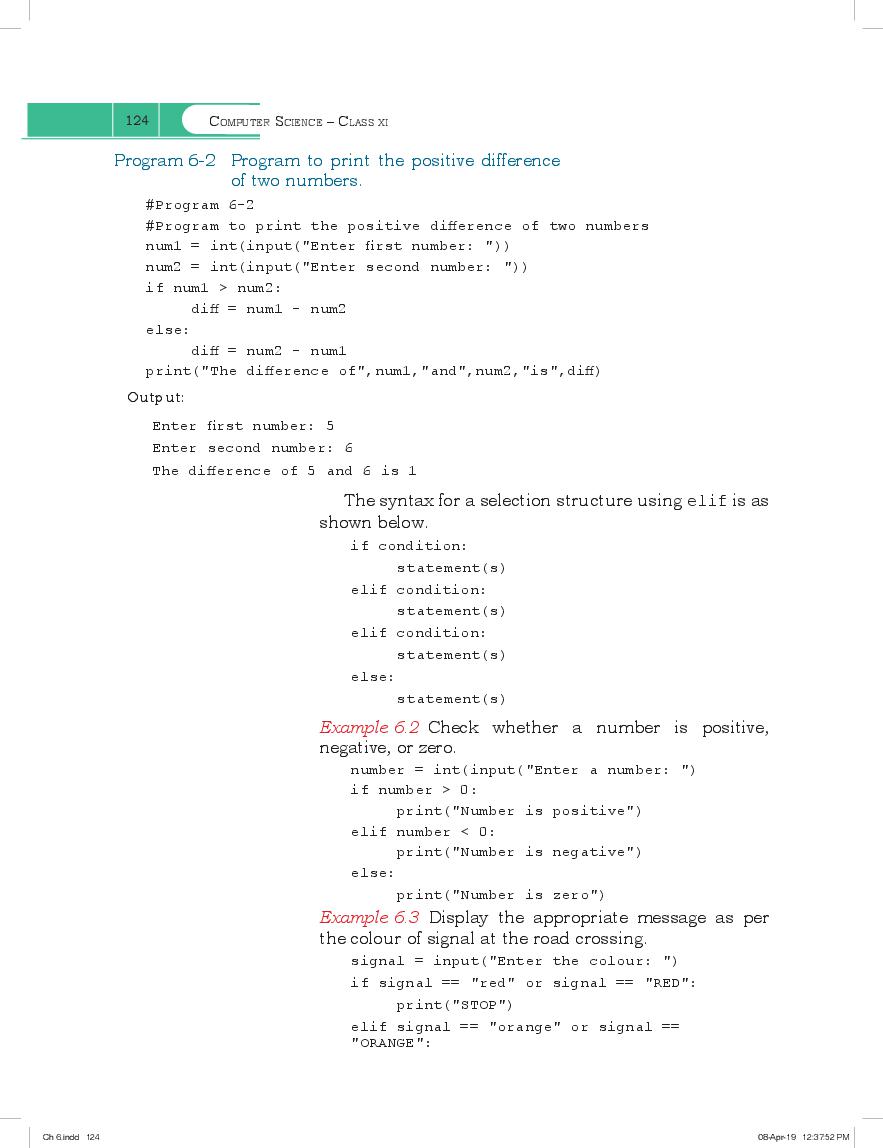 NCERT Book Class 11 Computer Science Chapter 6 Flow Of Control