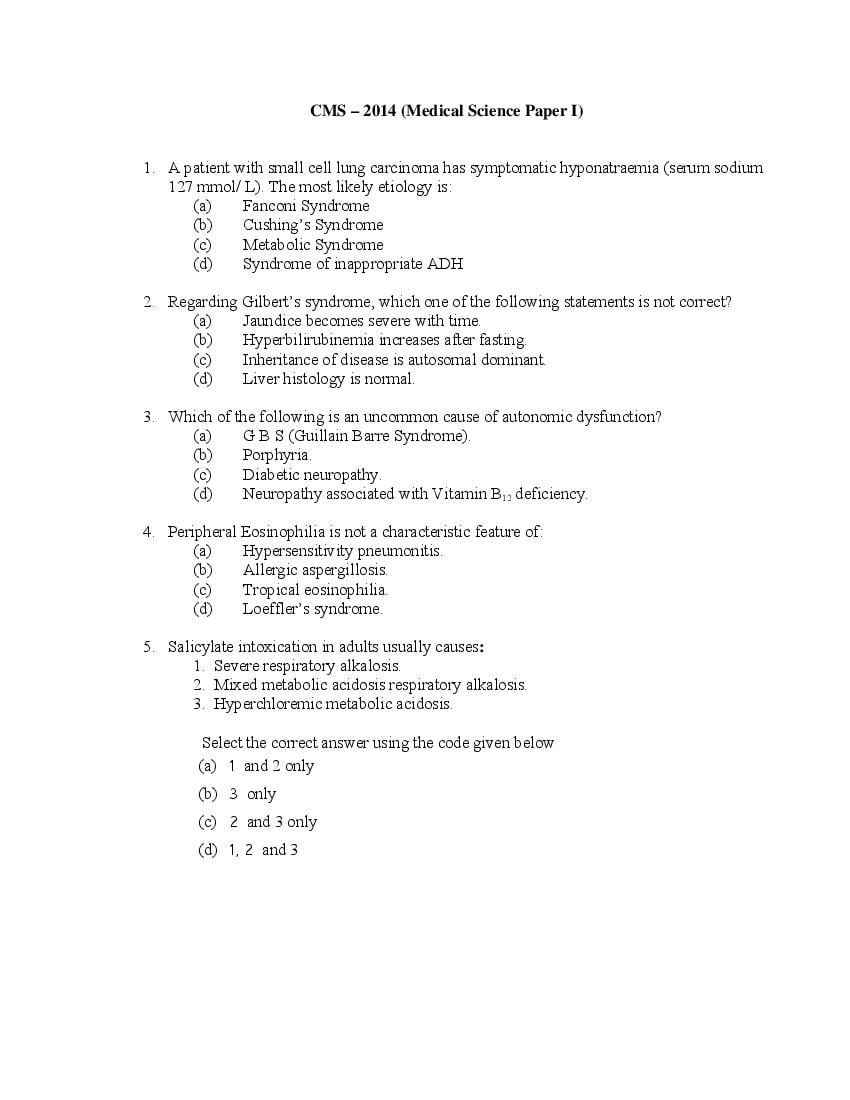 UPSC CMS 2014 Question Paper - Paper I - Page 1