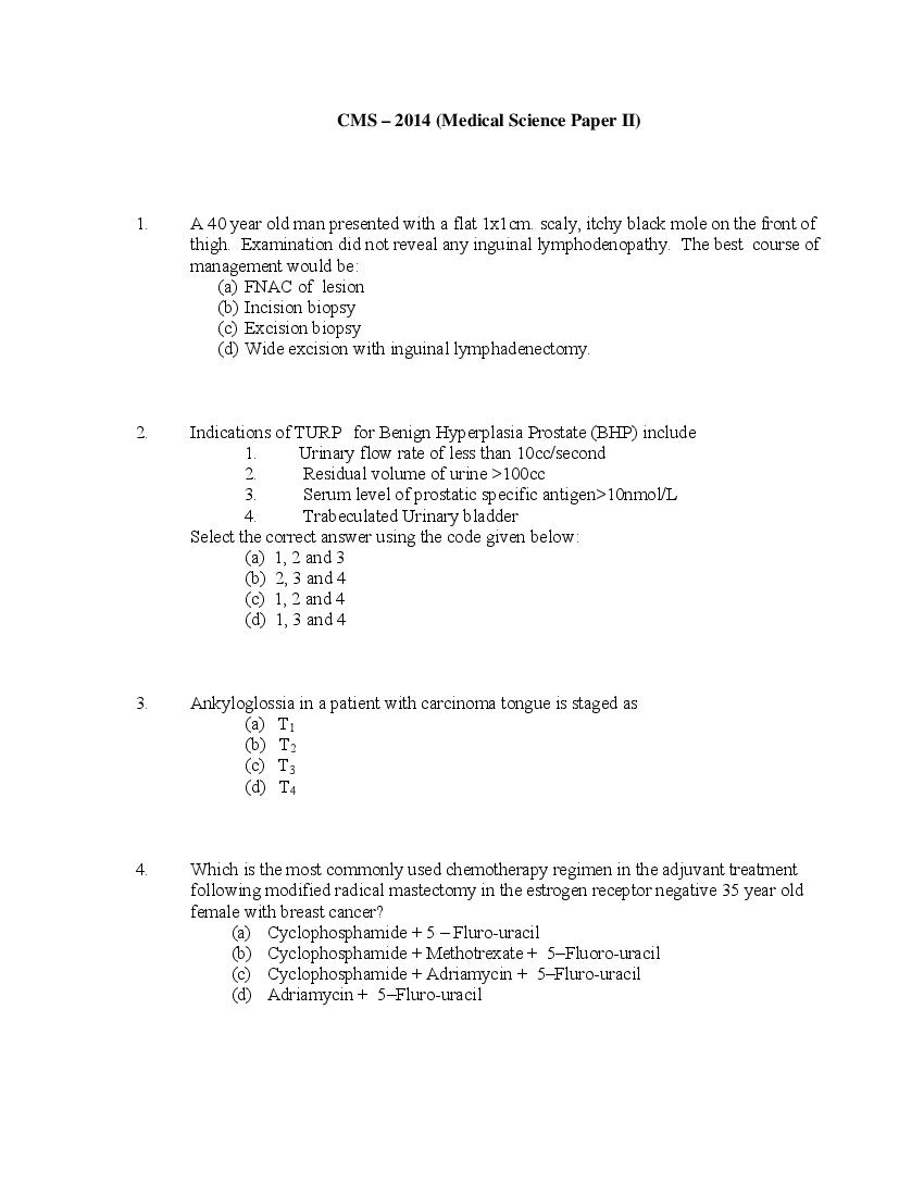 UPSC CMS 2014 Question Paper - Paper II - Page 1