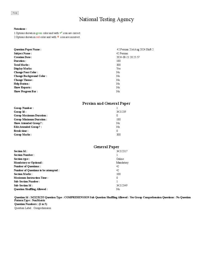 UGC NET 2024 Question Paper Persian - Page 1