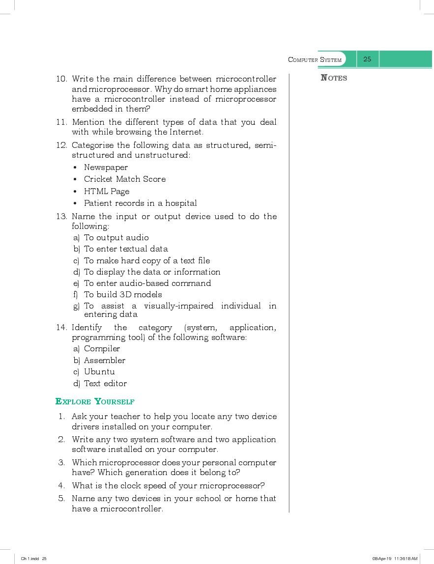 NCERT Book Class 11 Computer Science Chapter 1 Computer System