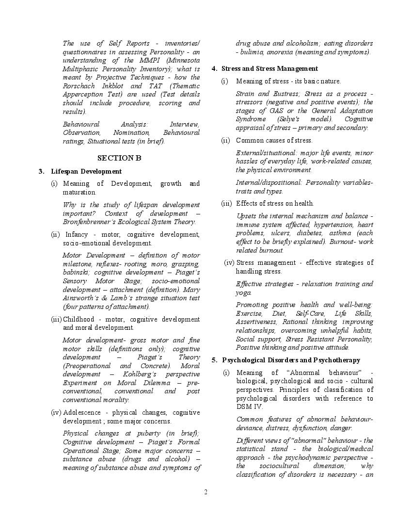 ISC Psychology Syllabus 2023 for Class 11, Class 12