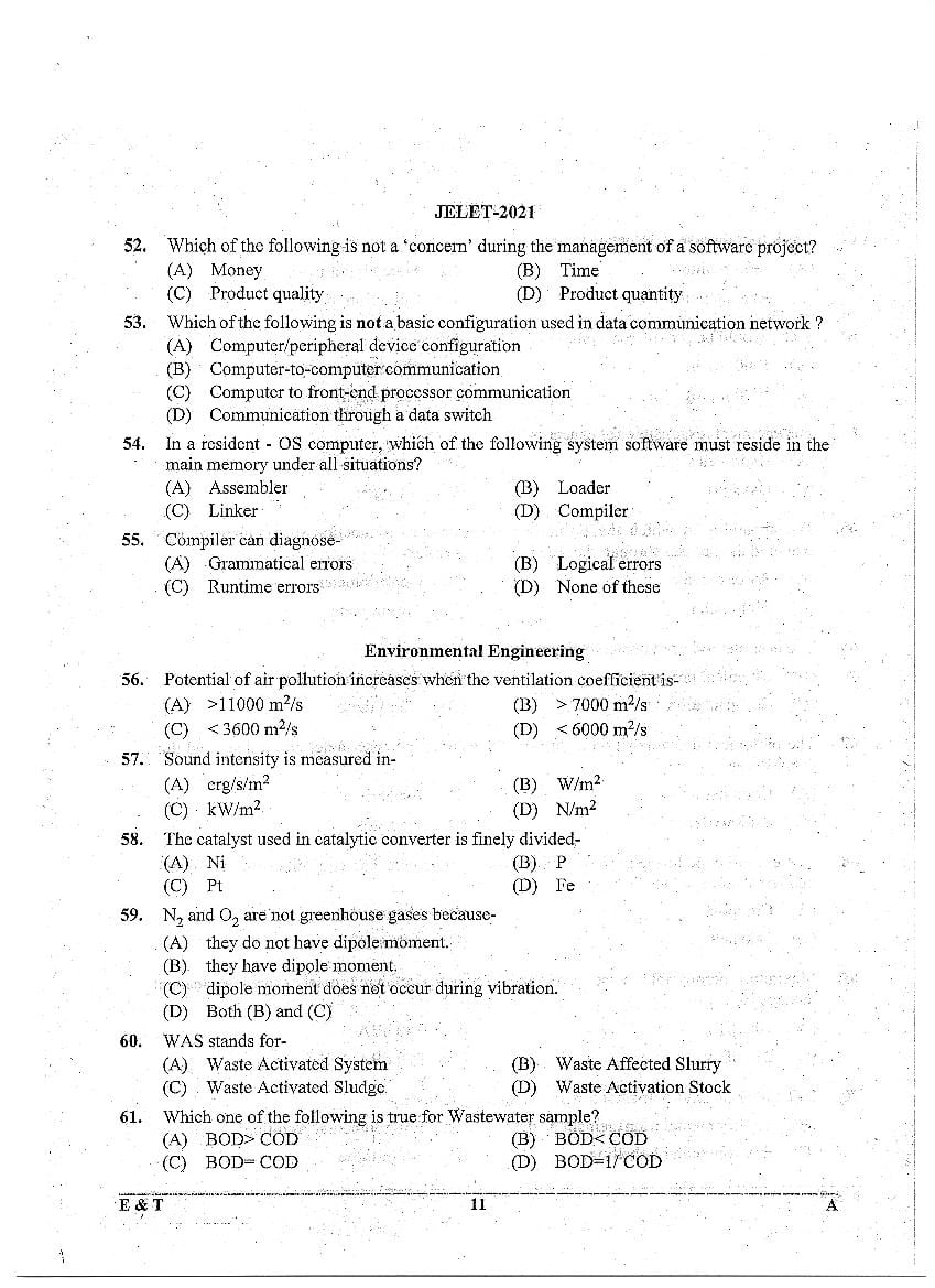 WB JELET 2021 Question Paper PDF: Engineering, B.Sc., Pharmacy