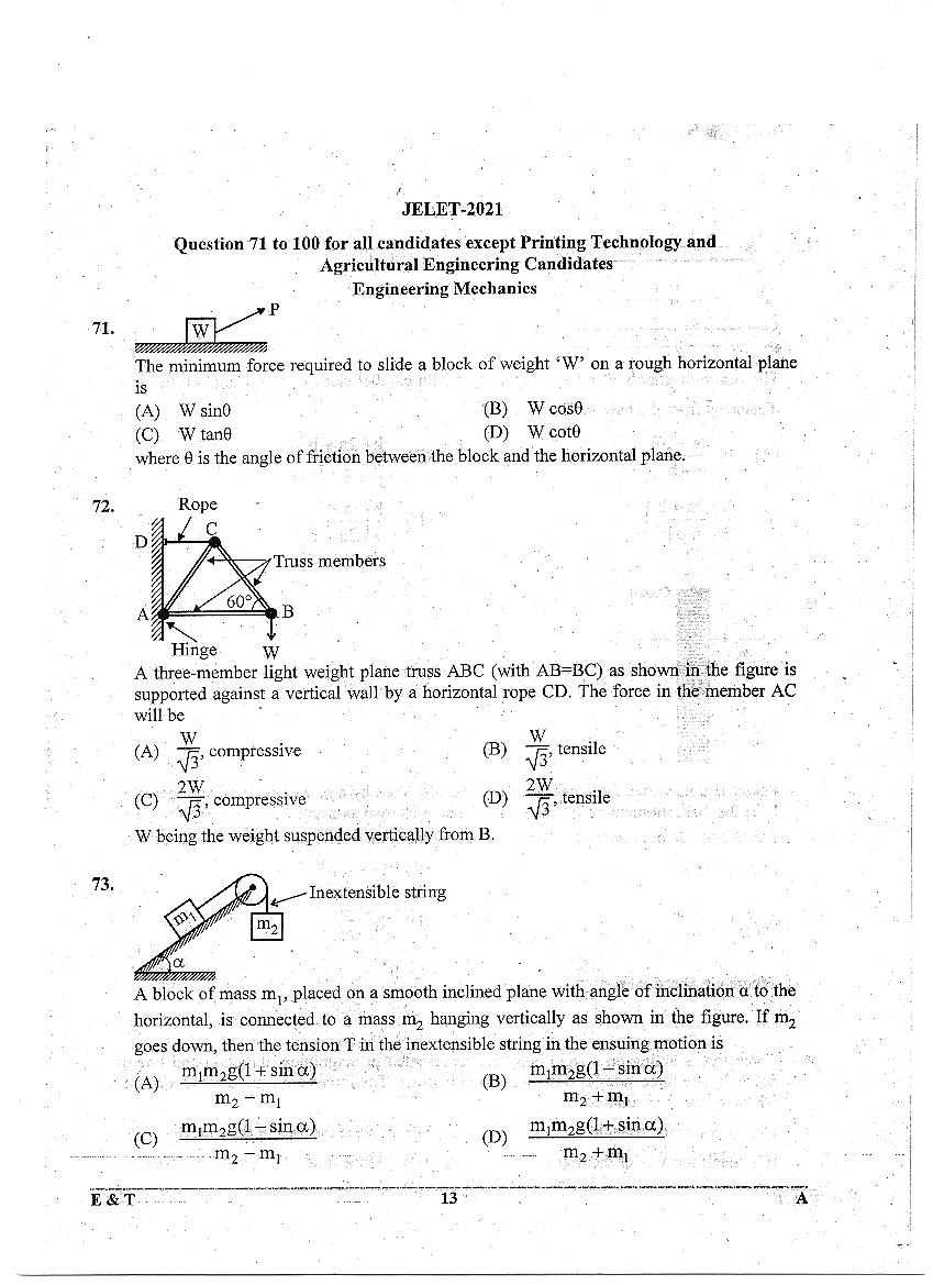 WB JELET 2021 Question Paper PDF: Engineering, B.Sc., Pharmacy