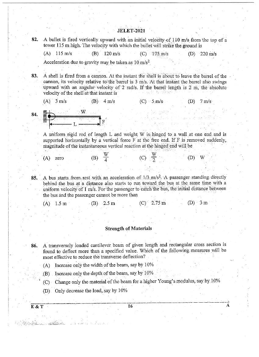 WB JELET 2021 Question Paper PDF: Engineering, B.Sc., Pharmacy