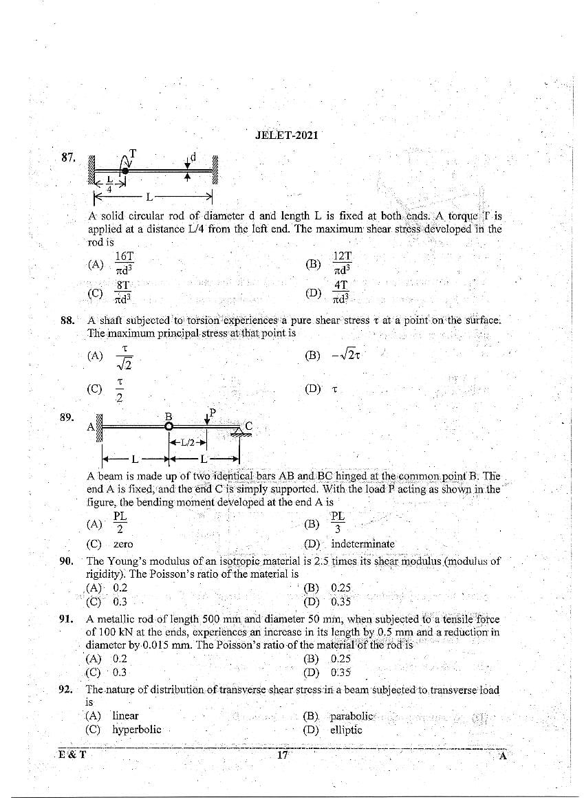 WB JELET 2021 Question Paper PDF: Engineering, B.Sc., Pharmacy