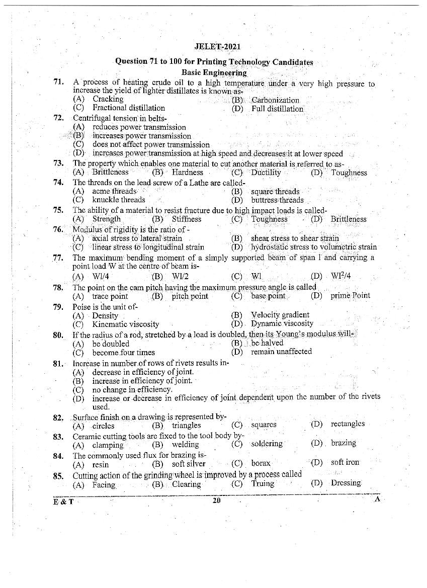 WB JELET 2021 Question Paper PDF: Engineering, B.Sc., Pharmacy