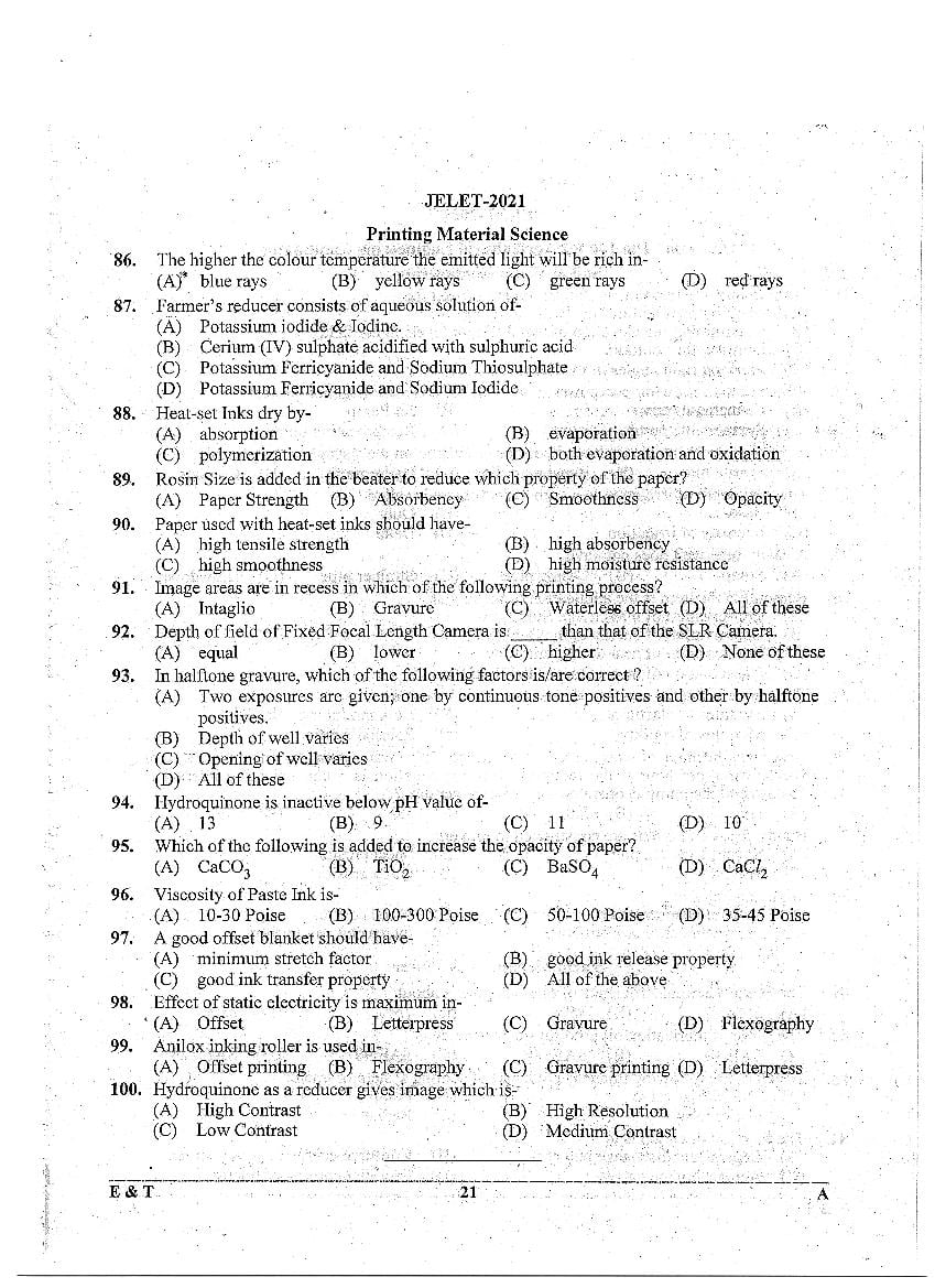 WB JELET 2021 Question Paper PDF: Engineering, B.Sc., Pharmacy