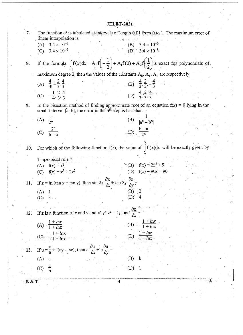 WB JELET 2021 Question Paper PDF: Engineering, B.Sc., Pharmacy