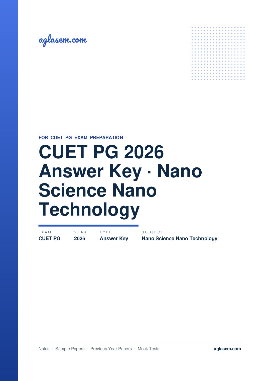 CUET PG 2026 Answer Key Nano Science and Nano Technology - Page 1 of 2