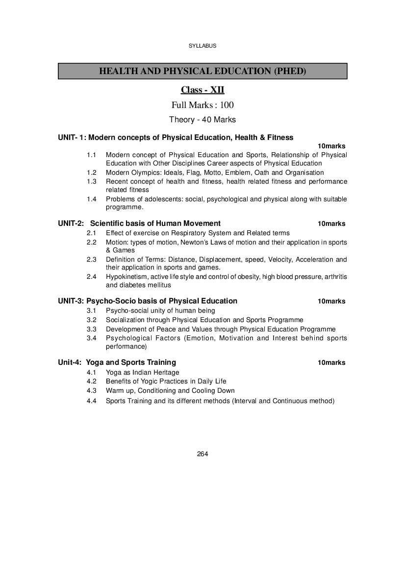 WBCHSE Class 12 Syllabus for Health and Physical Education - Page 1