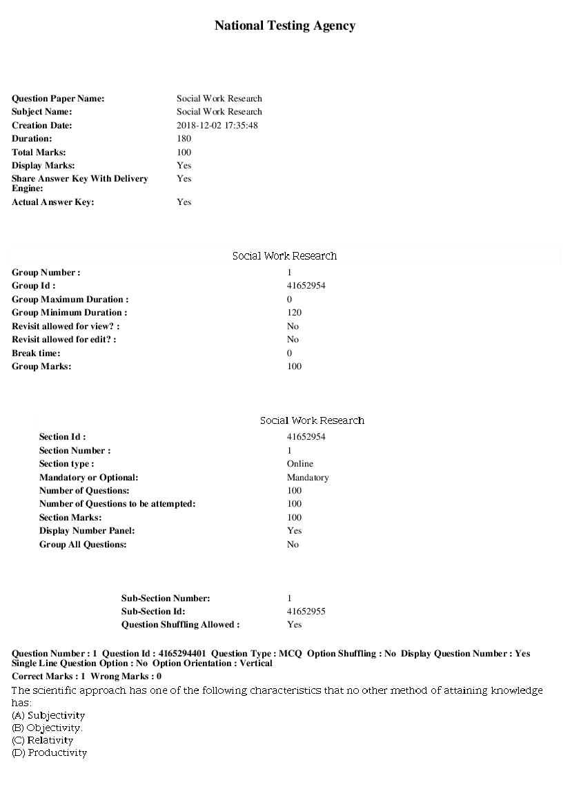 SWAYAM 2018 Question Paper Social Work Research - Page 1 of 17