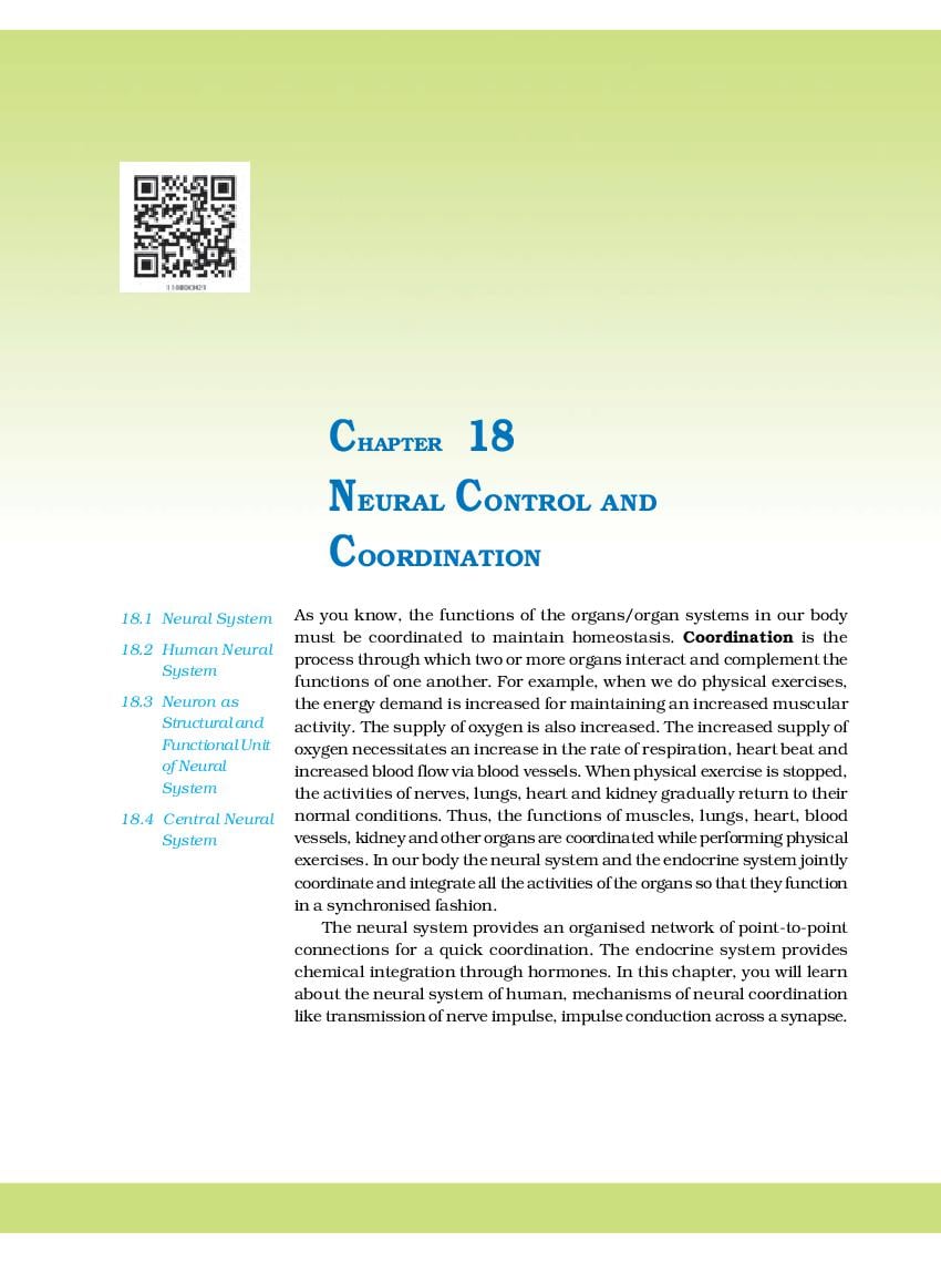 NCERT Book Class 11 Biology Chapter 18 Neural Control and Coordination - Page 1